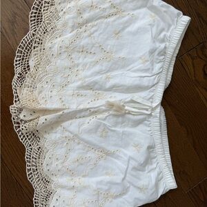 Eileen Fisher White Crochet-Trim Cotton Sleep Shorts
